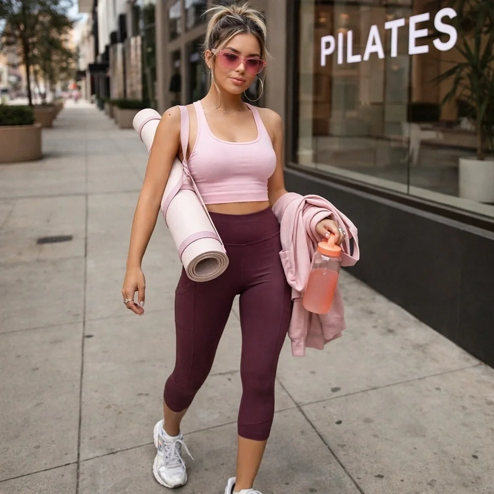 Lululemon Burgundy Crop Leggings Size 6 Pockets High Rise Athletic Yoga